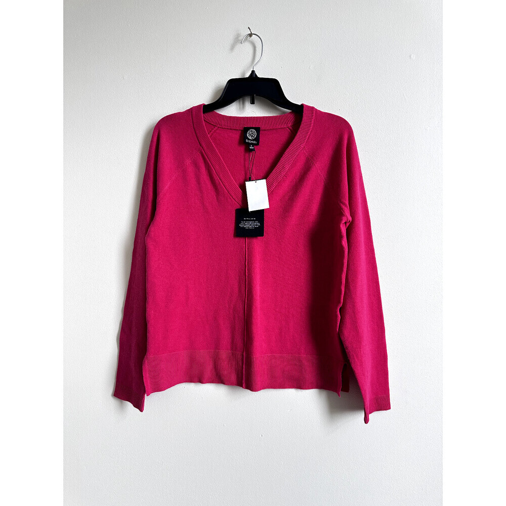 Bobeau Long Sleeve Knitted V-Neck Exposed Seam Pullover Soft Sweater Pink Size S